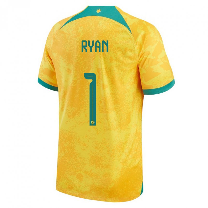 Børn Australiens Mathew Ryan #1 Gylden Hjemmebane Spillertrøjer 22-24 Trøje T-shirt