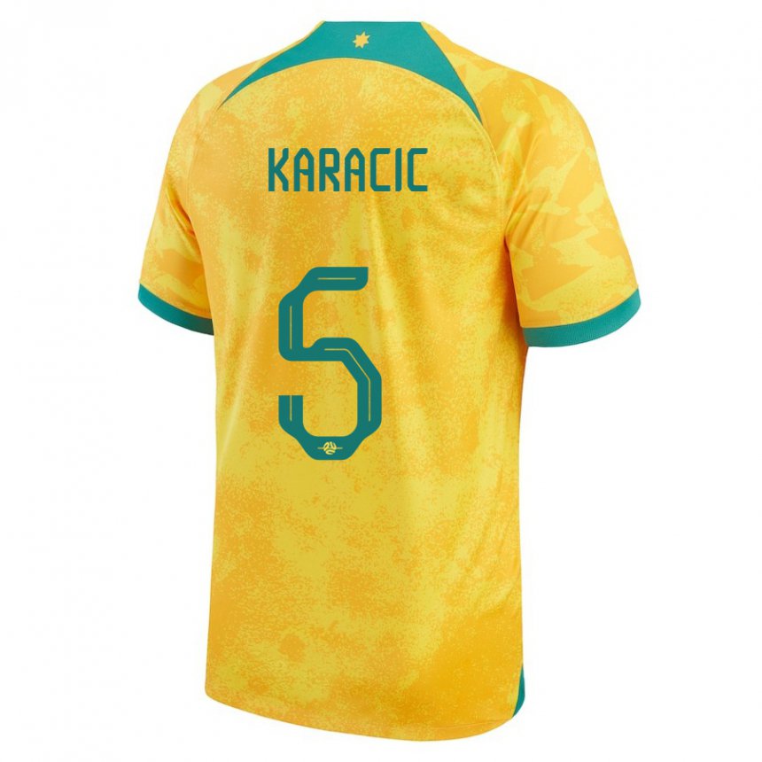 Børn Australiens Fran Karacic #5 Gylden Hjemmebane Spillertrøjer 22-24 Trøje T-shirt