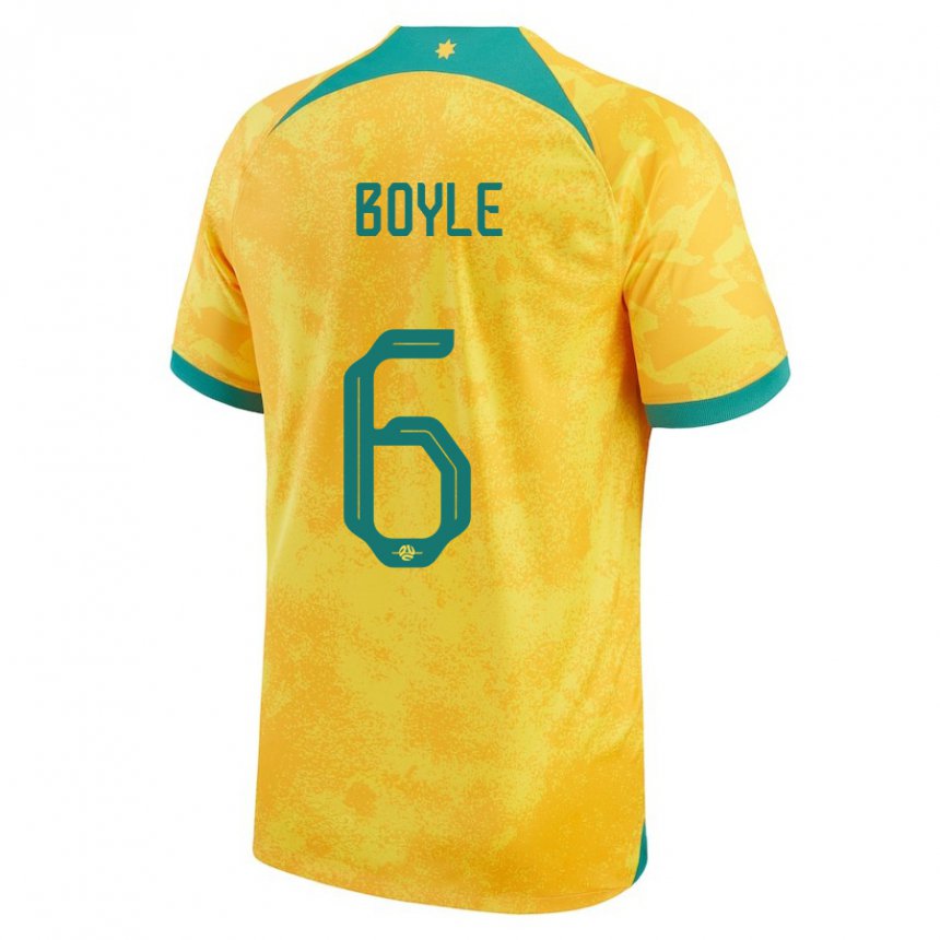 Børn Australiens Martin Boyle #6 Gylden Hjemmebane Spillertrøjer 22-24 Trøje T-shirt