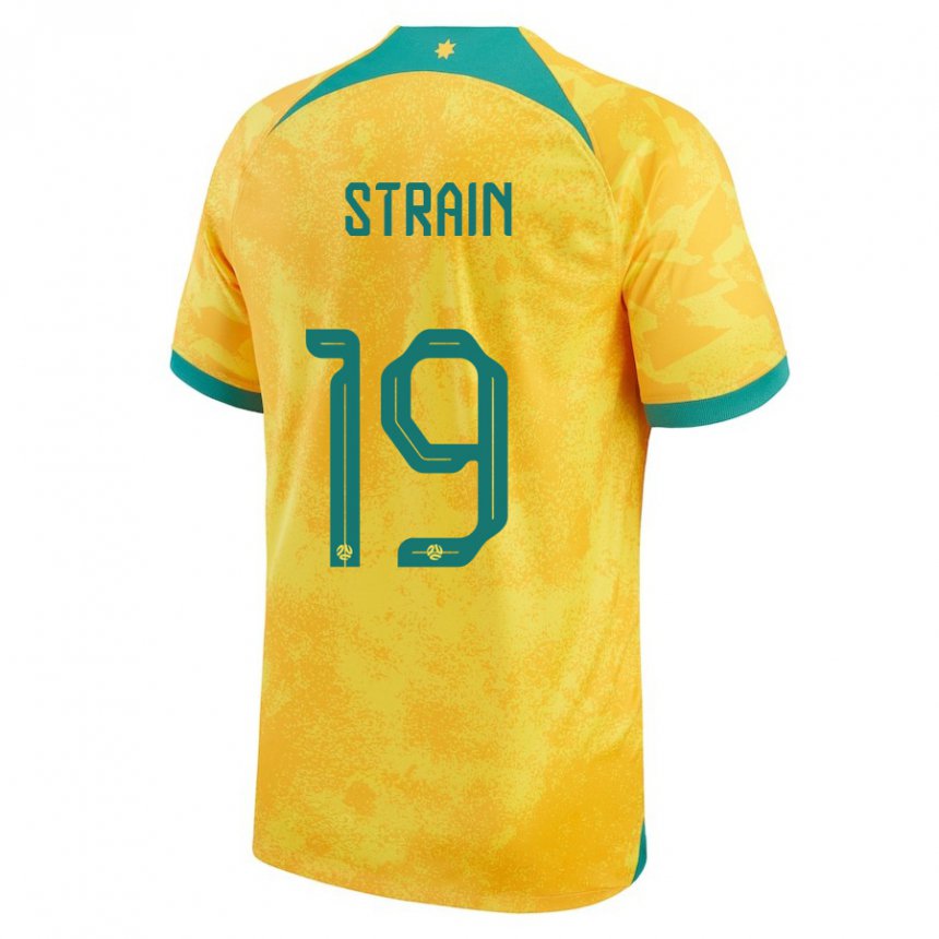 Børn Australiens Ryan Strain #19 Gylden Hjemmebane Spillertrøjer 22-24 Trøje T-shirt