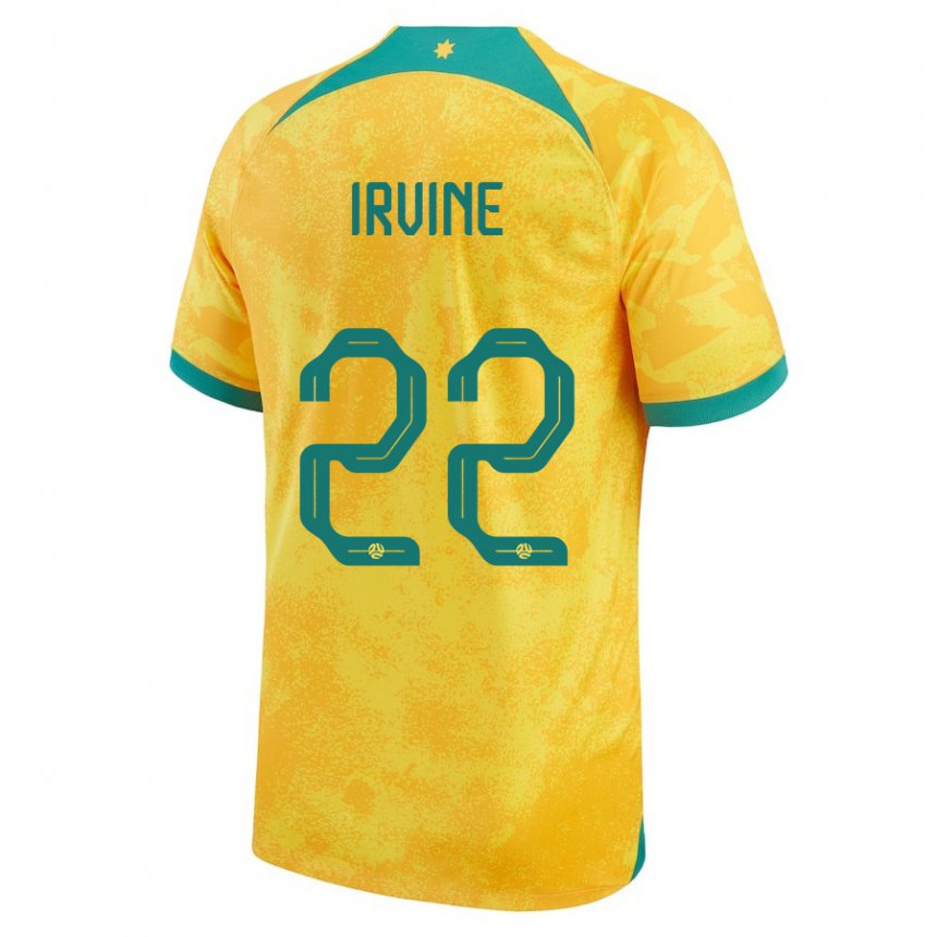 Børn Australiens Jackson Irvine #22 Gylden Hjemmebane Spillertrøjer 22-24 Trøje T-shirt