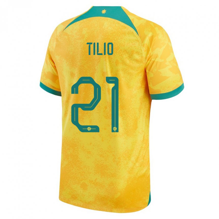 Børn Australiens Marco Tilio #21 Gylden Hjemmebane Spillertrøjer 22-24 Trøje T-shirt