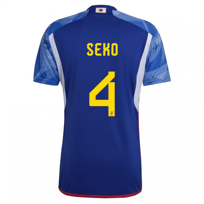Børn Japans Ayumu Seko #4 Kongeblå Hjemmebane Spillertrøjer 22-24 Trøje T-shirt