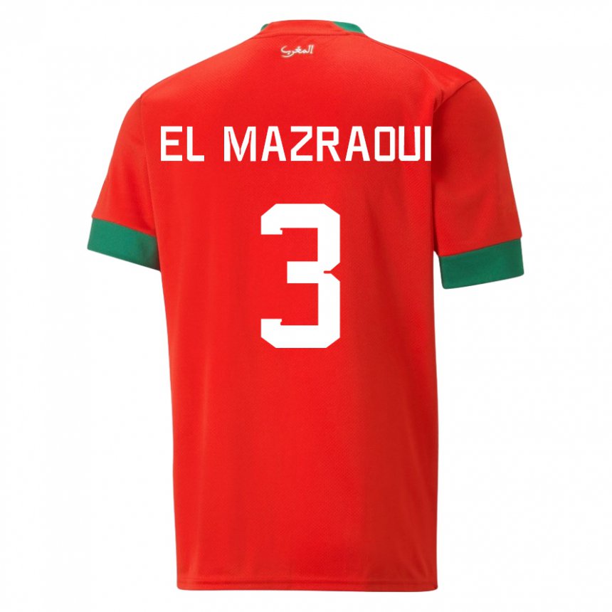 Børn Marokkos Noussair El Mazraoui #3 Rød Hjemmebane Spillertrøjer 22-24 Trøje T-shirt