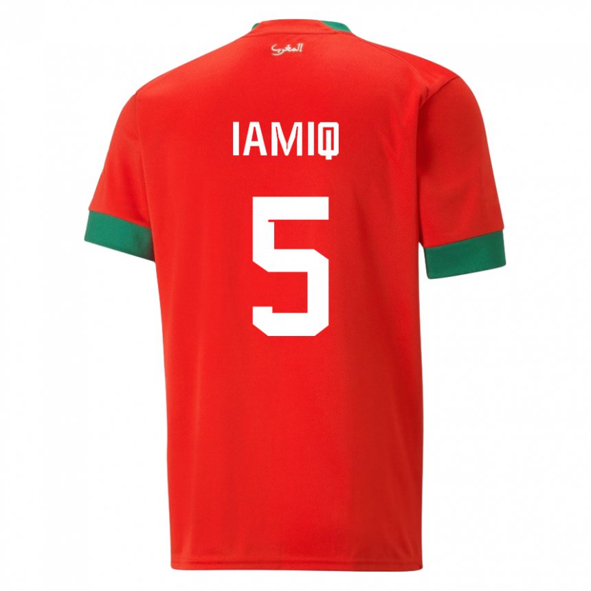 Børn Marokkos Jawad Iamiq #5 Rød Hjemmebane Spillertrøjer 22-24 Trøje T-shirt
