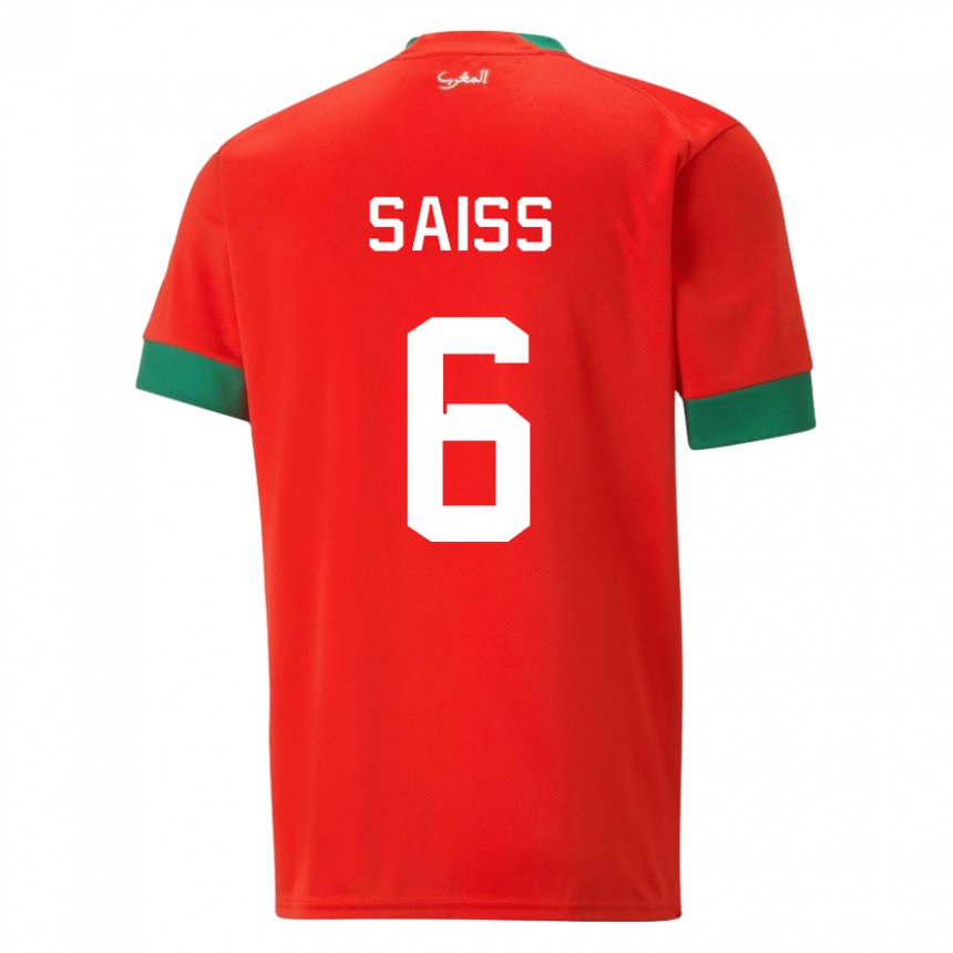 Børn Marokkos Romain Saiss #6 Rød Hjemmebane Spillertrøjer 22-24 Trøje T-shirt