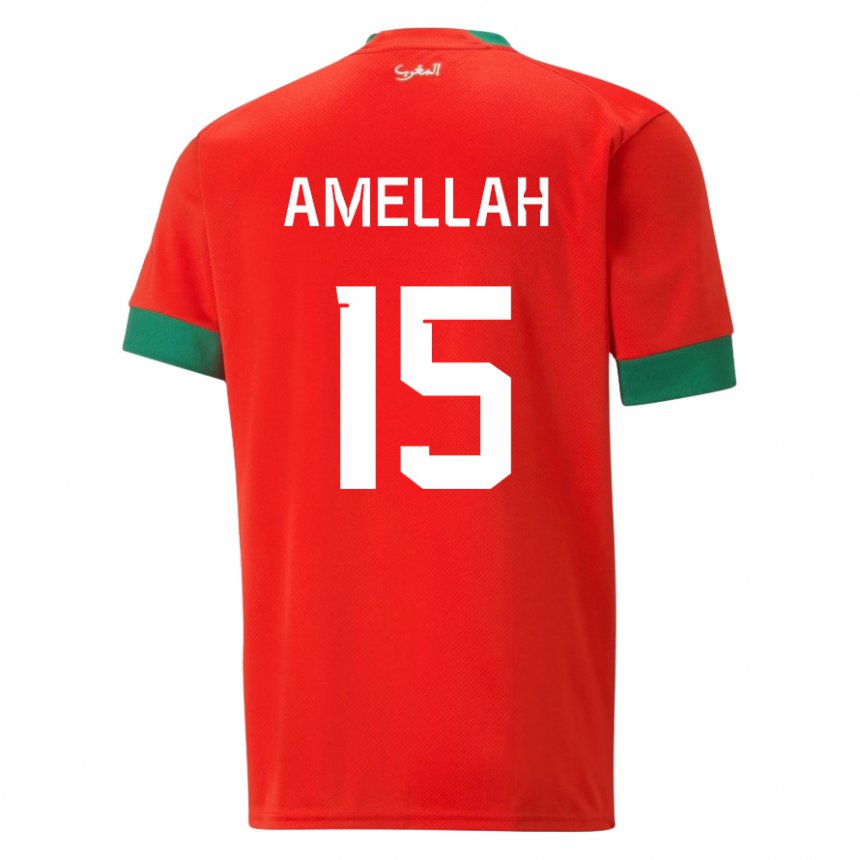 Børn Marokkos Selim Amellah #15 Rød Hjemmebane Spillertrøjer 22-24 Trøje T-shirt