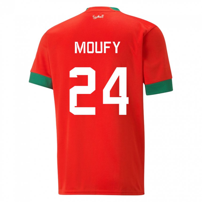 Børn Marokkos Fahd Moufy #24 Rød Hjemmebane Spillertrøjer 22-24 Trøje T-shirt