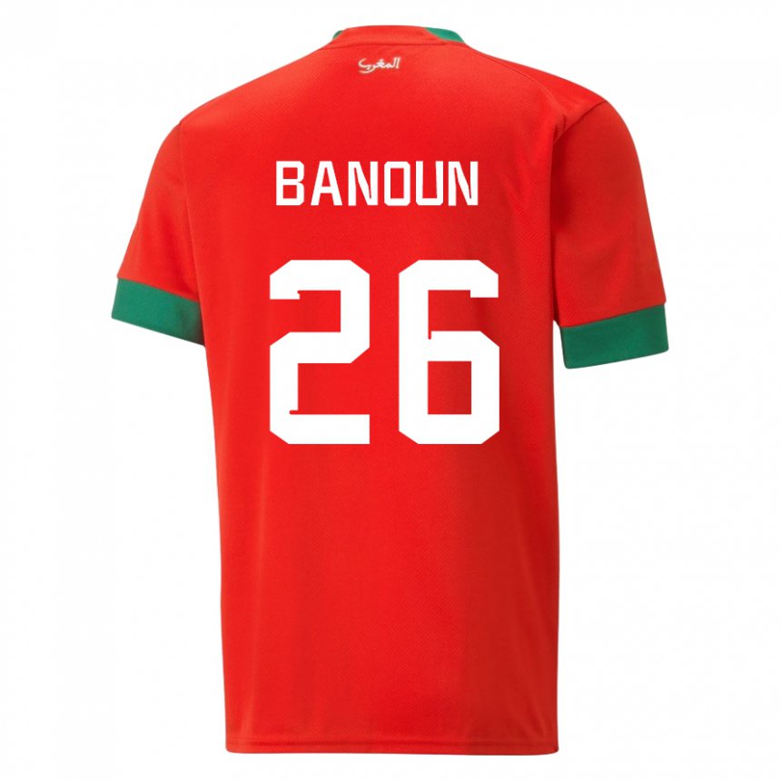 Børn Marokkos Badr Banoun #26 Rød Hjemmebane Spillertrøjer 22-24 Trøje T-shirt