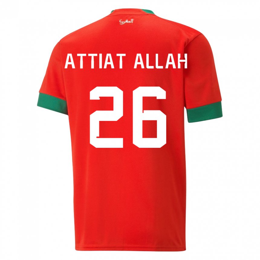 Børn Marokkos Yahia Attiat-allah #26 Rød Hjemmebane Spillertrøjer 22-24 Trøje T-shirt
