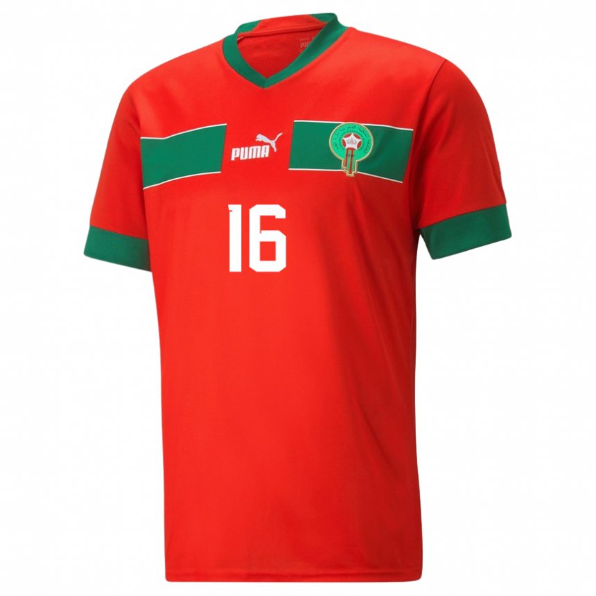 Børn Marokkos Ez Abde #16 Rød Hjemmebane Spillertrøjer 22-24 Trøje T-shirt