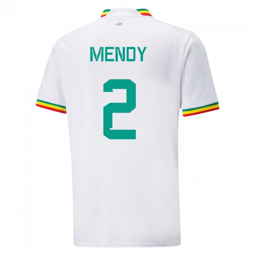 Børn Senegals Formose Mendy #2 Hvid Hjemmebane Spillertrøjer 22-24 Trøje T-shirt