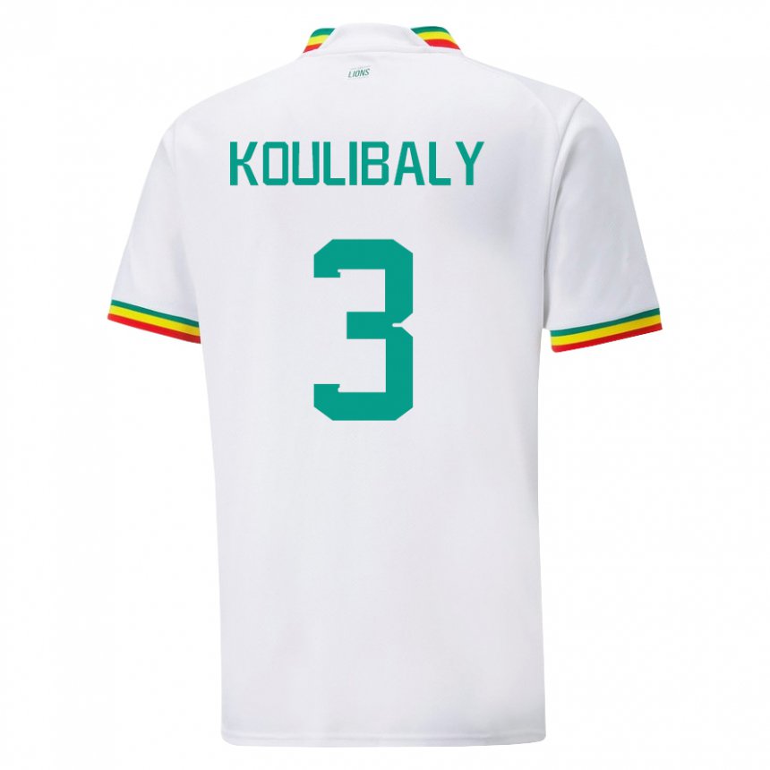 Børn Senegals Kalidou Koulibaly #3 Hvid Hjemmebane Spillertrøjer 22-24 Trøje T-shirt