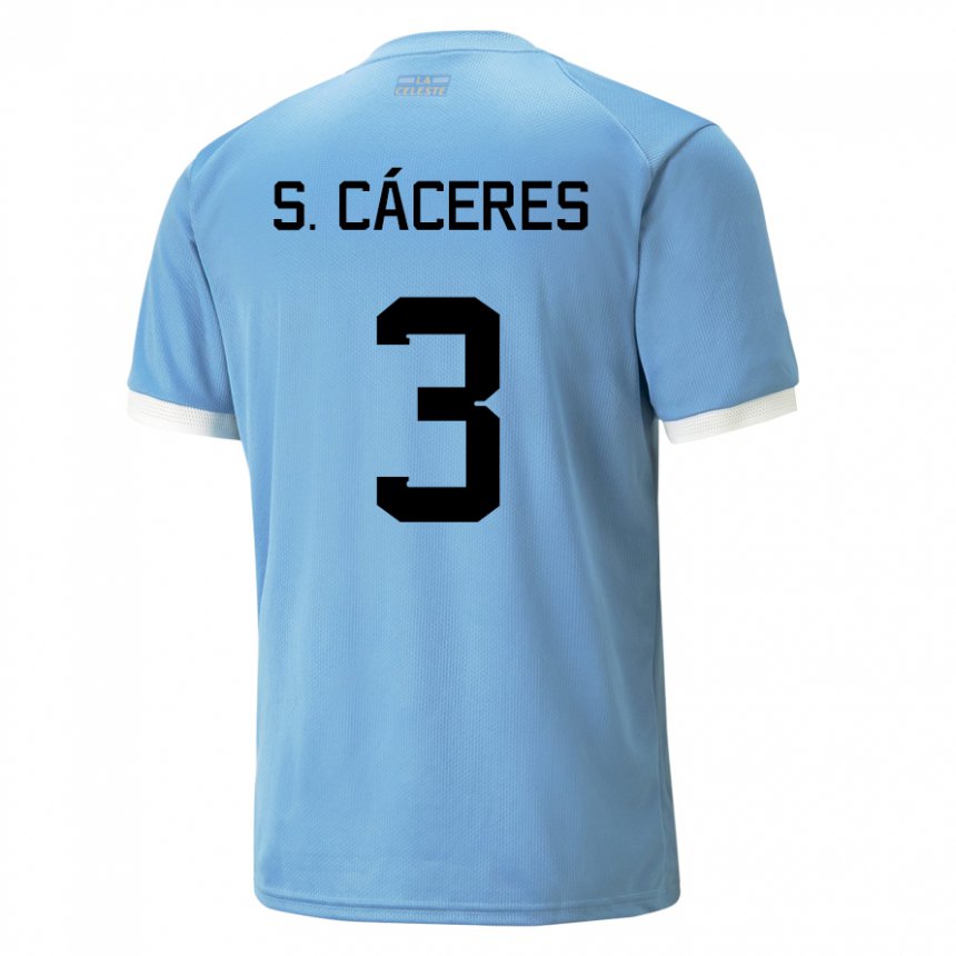 Børn Uruguays Sebastian Caceres #3 Blå Hjemmebane Spillertrøjer 22-24 Trøje T-shirt