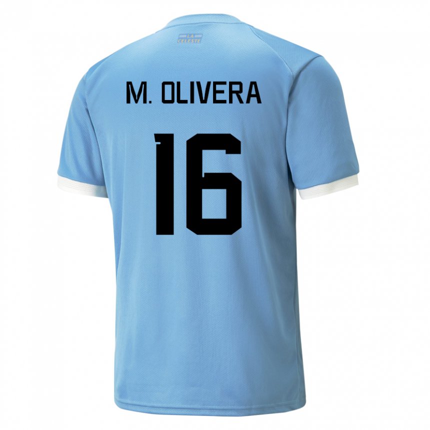 Børn Uruguays Mathias Olivera #16 Blå Hjemmebane Spillertrøjer 22-24 Trøje T-shirt