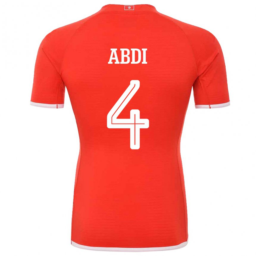 Børn Tunesiens Ali Abdi #4 Rød Hjemmebane Spillertrøjer 22-24 Trøje T-shirt