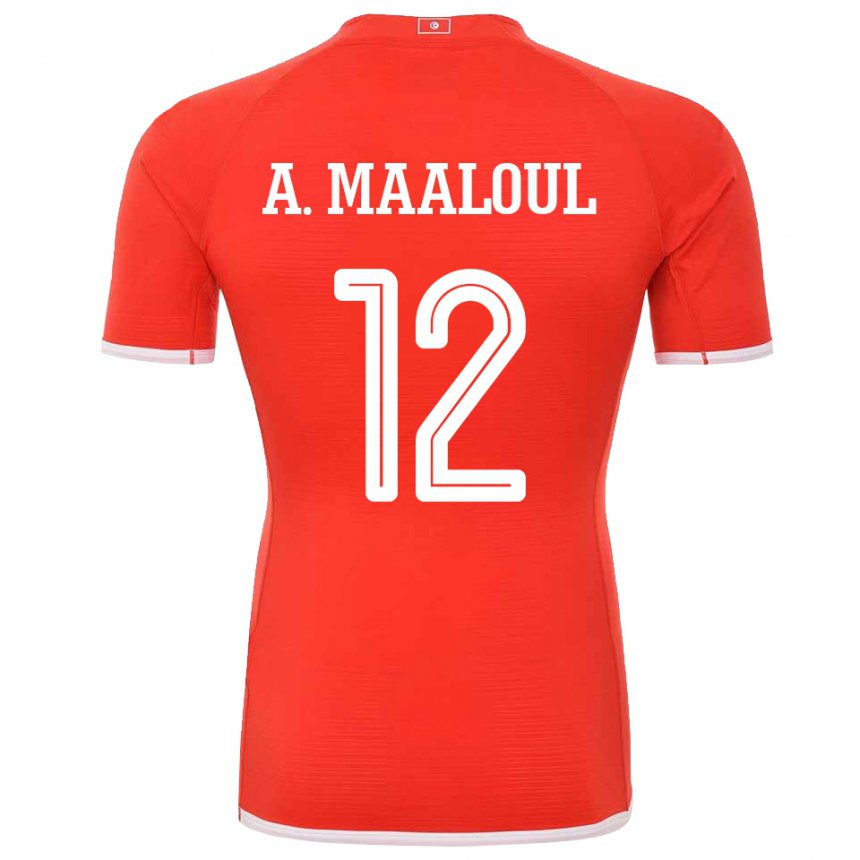Børn Tunesiens Ali Maaloul #12 Rød Hjemmebane Spillertrøjer 22-24 Trøje T-shirt
