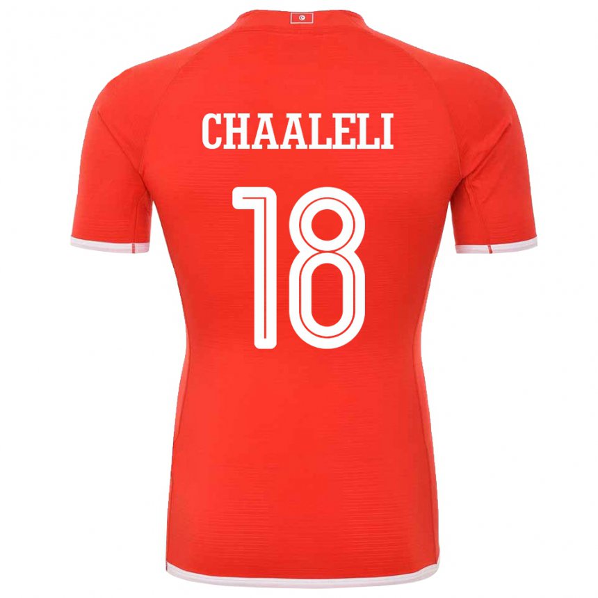 Børn Tunesiens Ghaliene Chaaleli #18 Rød Hjemmebane Spillertrøjer 22-24 Trøje T-shirt