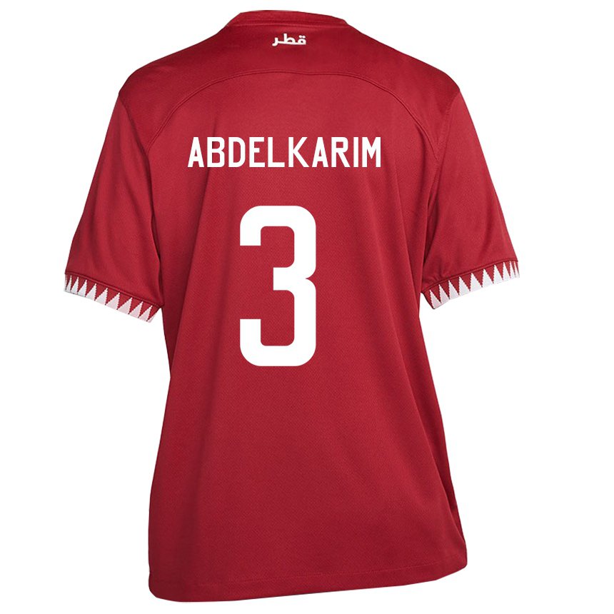 Børn Qatars Abdelkarim Hassan #3 Rødbrun Hjemmebane Spillertrøjer 22-24 Trøje T-shirt