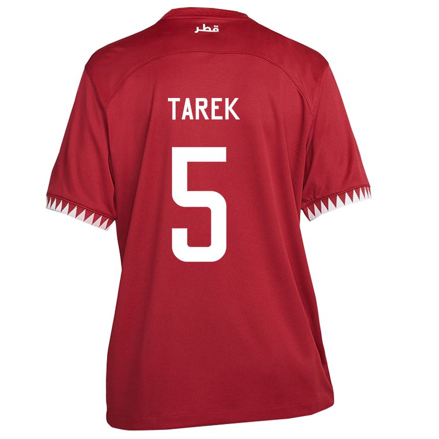 Børn Qatars Tarek Salman #5 Rødbrun Hjemmebane Spillertrøjer 22-24 Trøje T-shirt