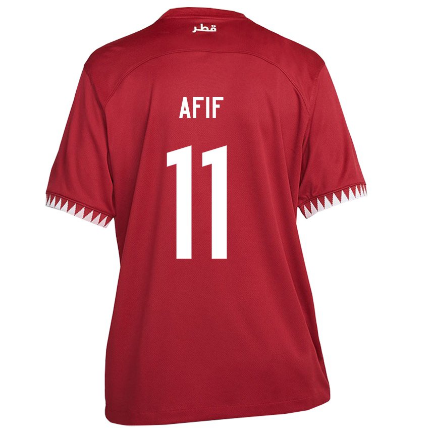 Børn Qatars Akram Afif #11 Rødbrun Hjemmebane Spillertrøjer 22-24 Trøje T-shirt