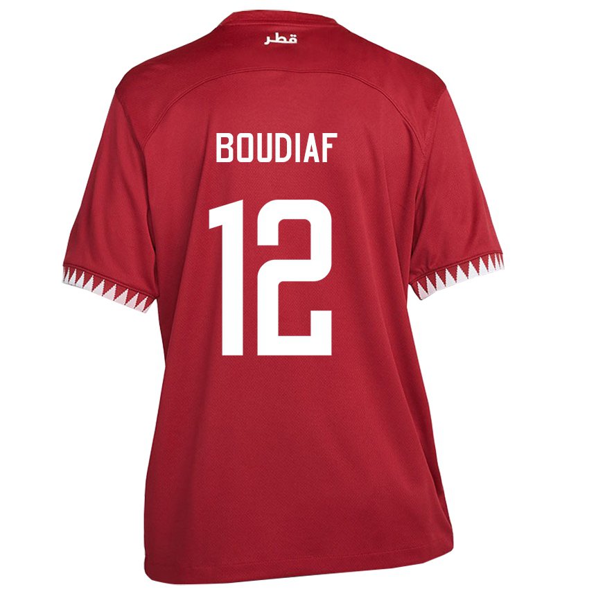 Børn Qatars Karim Boudiaf #12 Rødbrun Hjemmebane Spillertrøjer 22-24 Trøje T-shirt