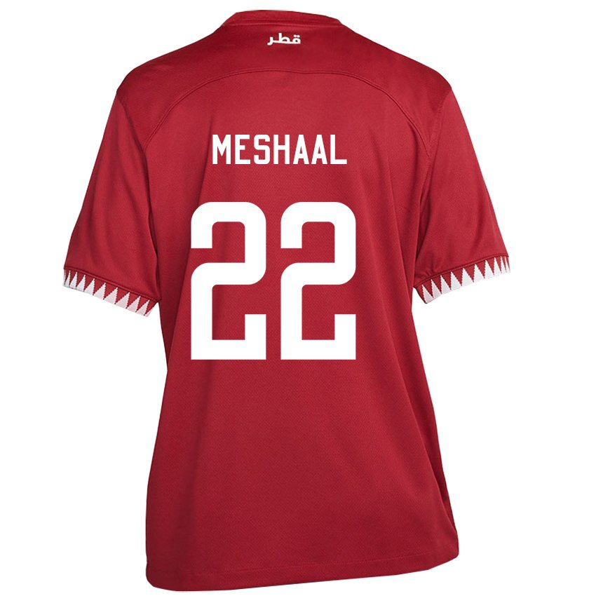 Børn Qatars Meshaal Barsham #22 Rødbrun Hjemmebane Spillertrøjer 22-24 Trøje T-shirt