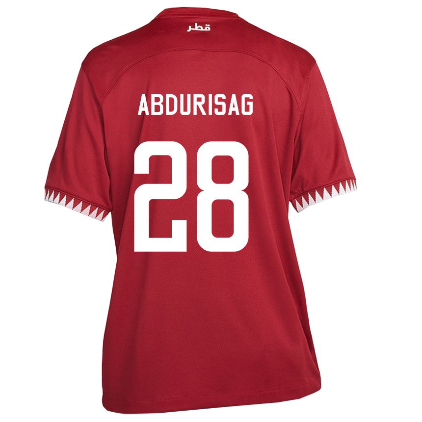 Børn Qatars Yusuf Abdurisag #28 Rødbrun Hjemmebane Spillertrøjer 22-24 Trøje T-shirt