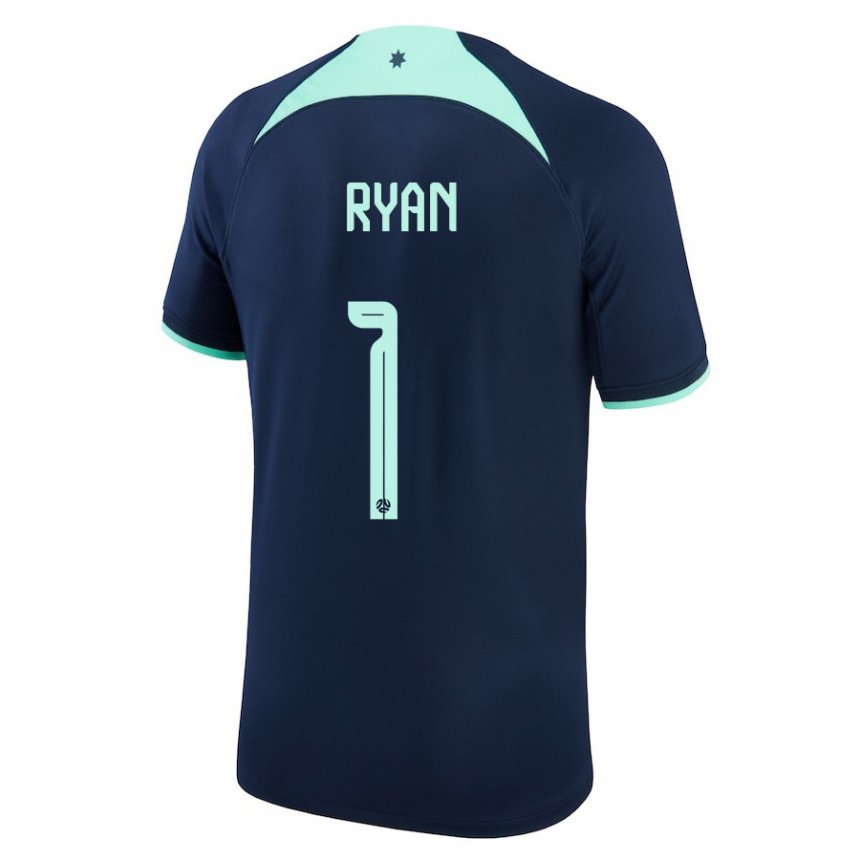 Børn Australiens Mathew Ryan #1 Mørkeblå Udebane Spillertrøjer 22-24 Trøje T-shirt
