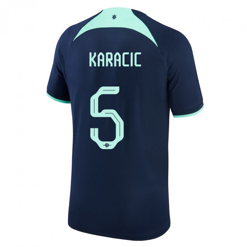 Børn Australiens Fran Karacic #5 Mørkeblå Udebane Spillertrøjer 22-24 Trøje T-shirt