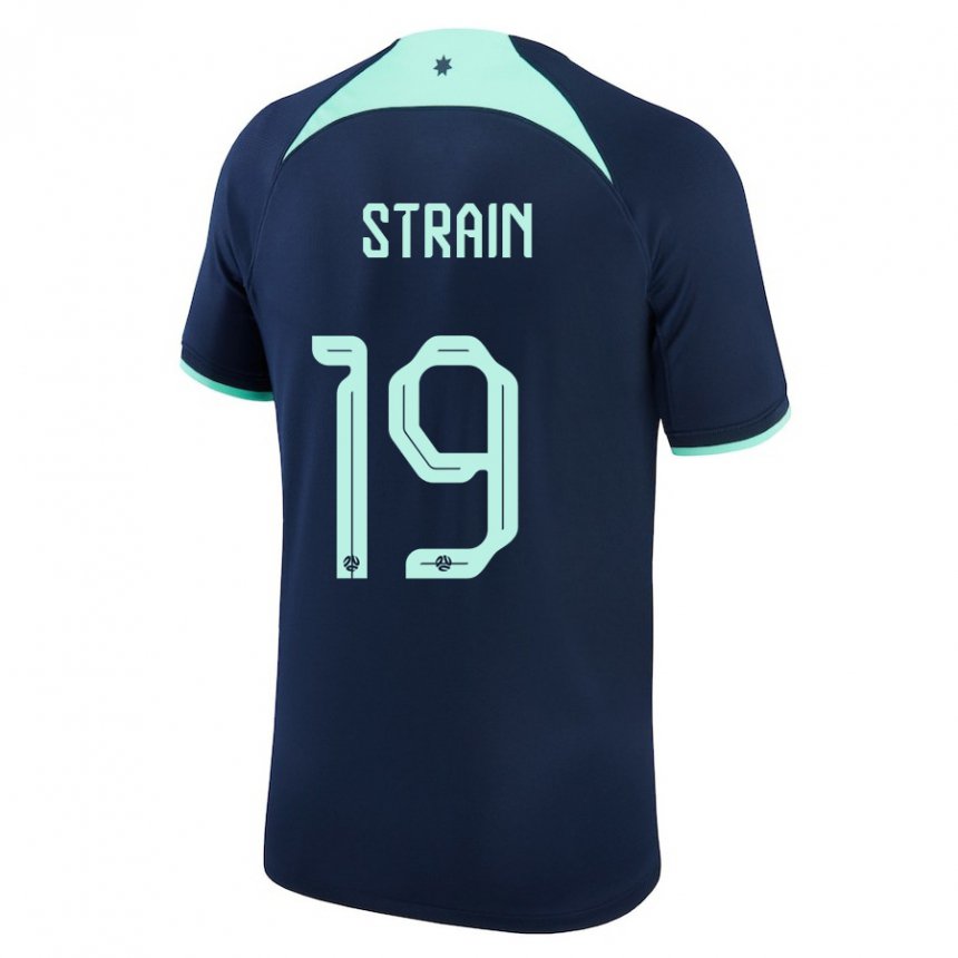 Børn Australiens Ryan Strain #19 Mørkeblå Udebane Spillertrøjer 22-24 Trøje T-shirt