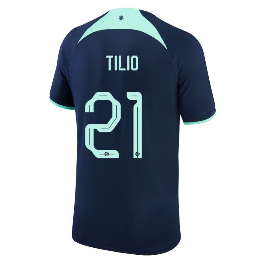 Børn Australiens Marco Tilio #21 Mørkeblå Udebane Spillertrøjer 22-24 Trøje T-shirt