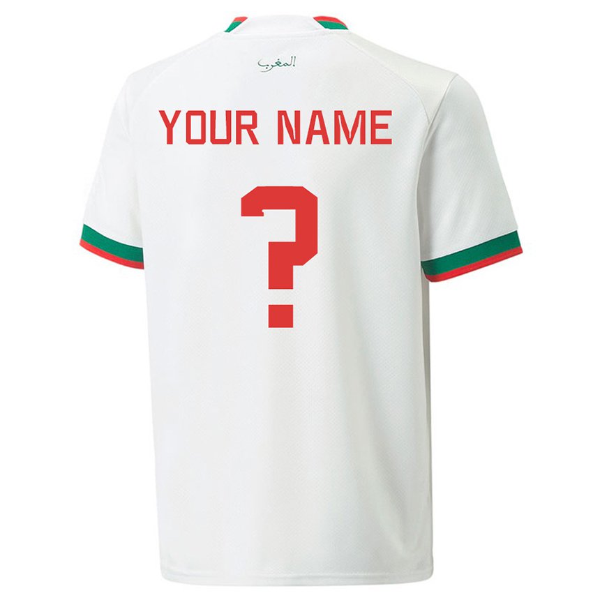 Børn Marokkos Dit Navn #0 Hvid Udebane Spillertrøjer 22-24 Trøje T-shirt