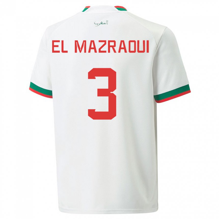 Børn Marokkos Noussair El Mazraoui #3 Hvid Udebane Spillertrøjer 22-24 Trøje T-shirt