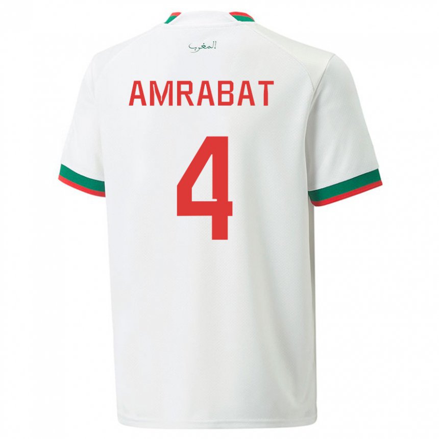 Børn Marokkos Soufiane Amrabat #4 Hvid Udebane Spillertrøjer 22-24 Trøje T-shirt
