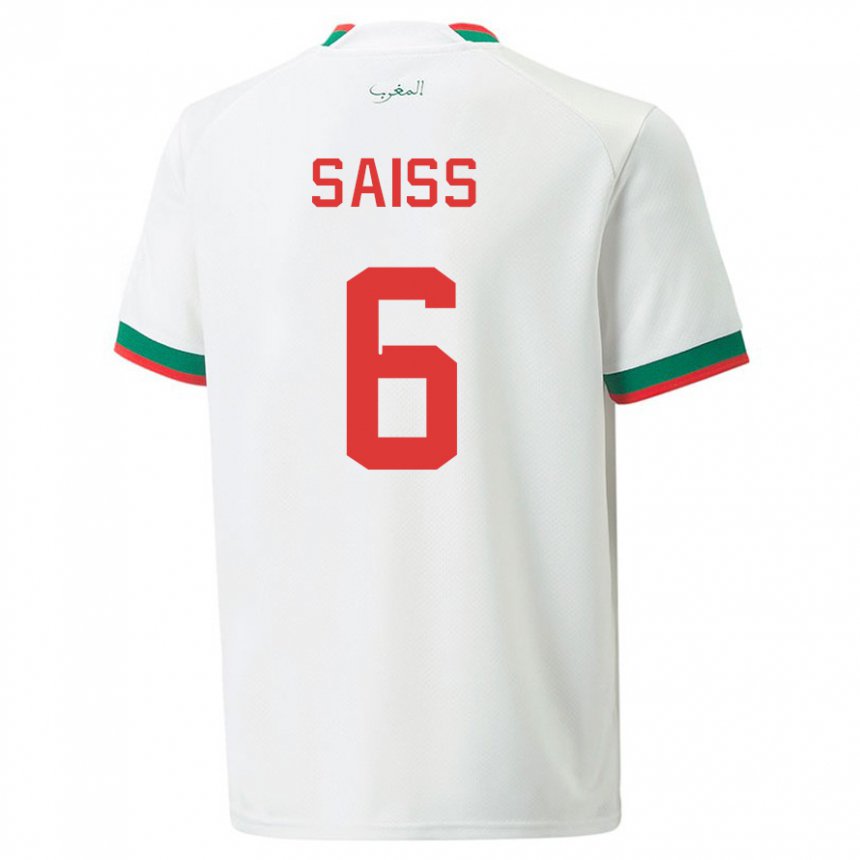 Børn Marokkos Romain Saiss #6 Hvid Udebane Spillertrøjer 22-24 Trøje T-shirt