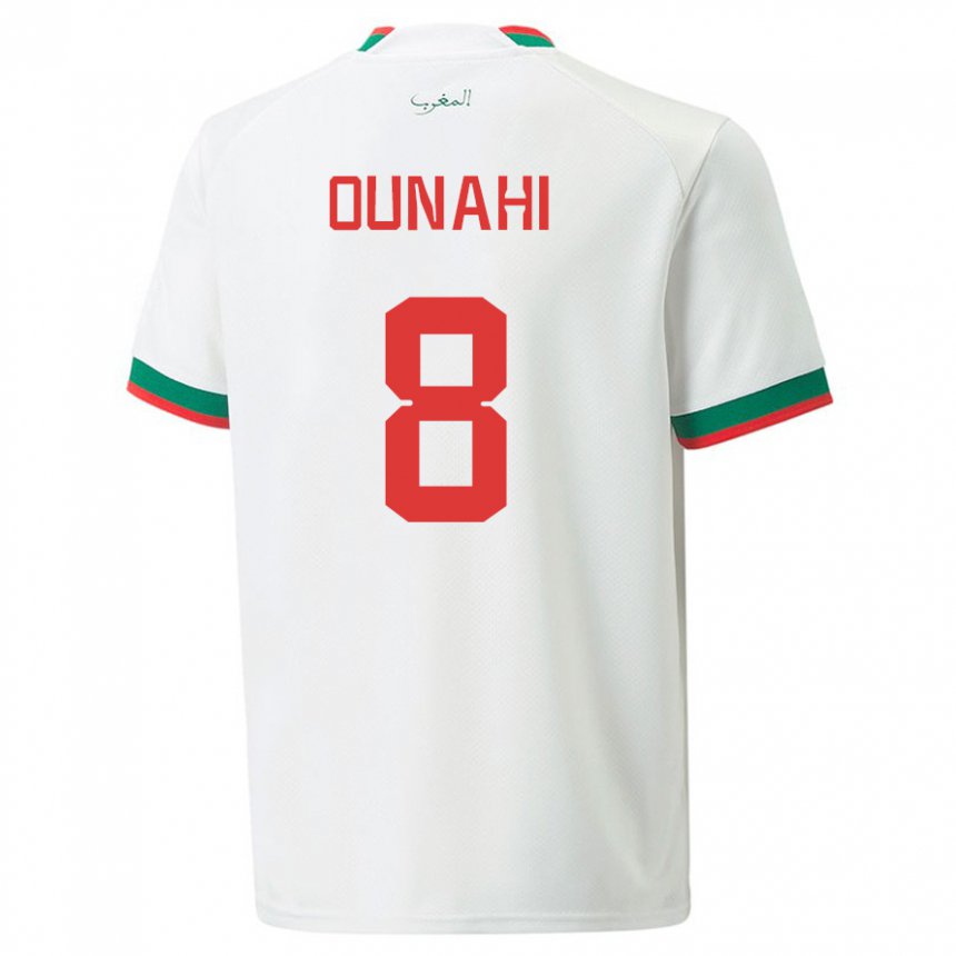 Børn Marokkos Azzeddine Ounahi #8 Hvid Udebane Spillertrøjer 22-24 Trøje T-shirt