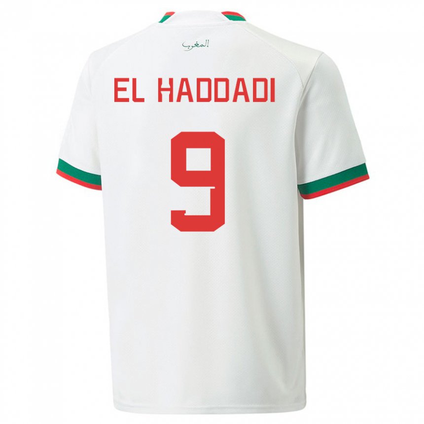 Børn Marokkos Munir El Haddadi #9 Hvid Udebane Spillertrøjer 22-24 Trøje T-shirt