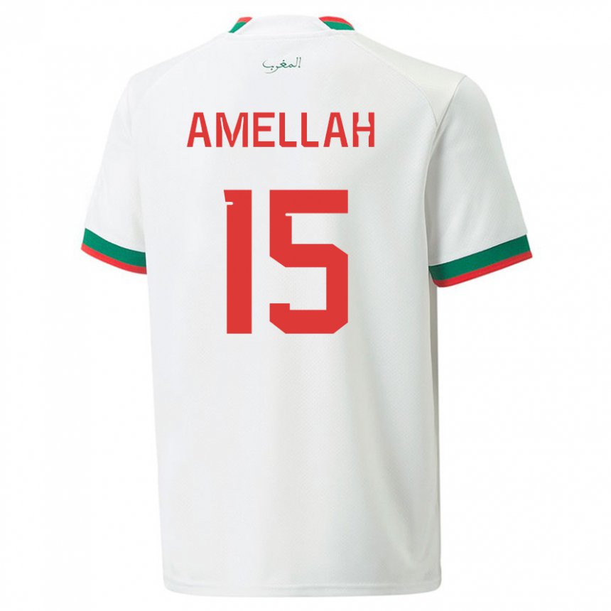 Børn Marokkos Selim Amellah #15 Hvid Udebane Spillertrøjer 22-24 Trøje T-shirt