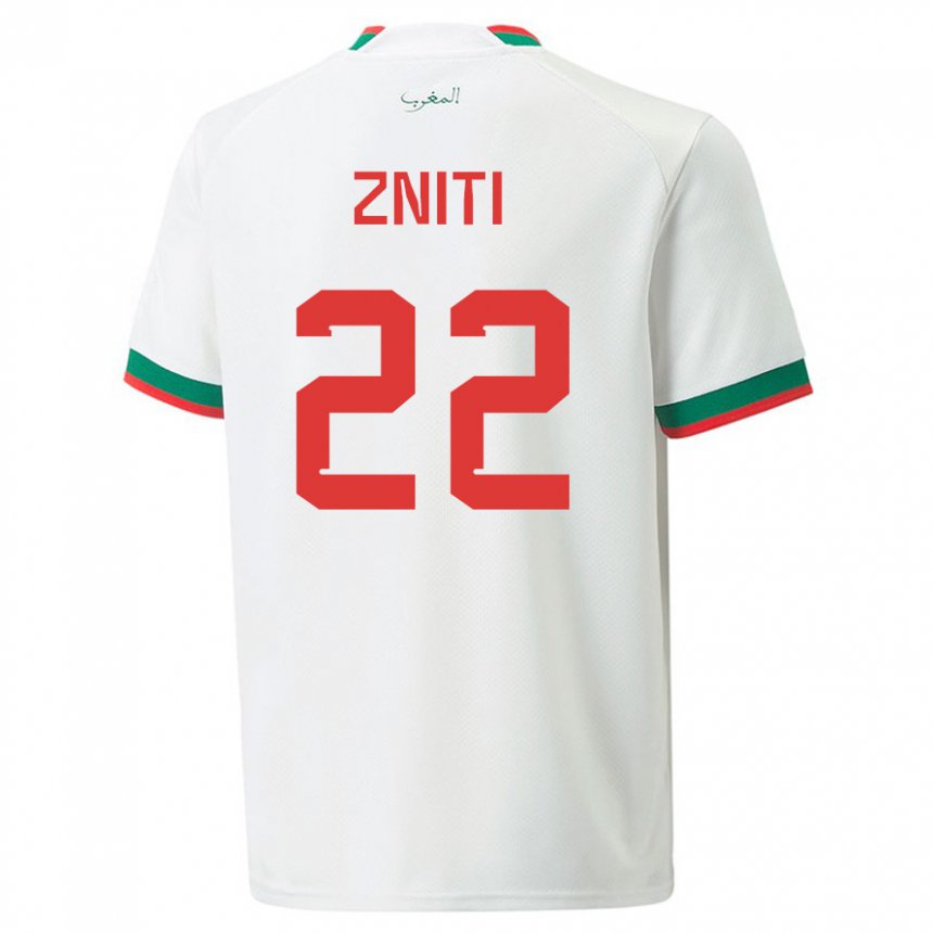 Børn Marokkos Anas Zniti #22 Hvid Udebane Spillertrøjer 22-24 Trøje T-shirt