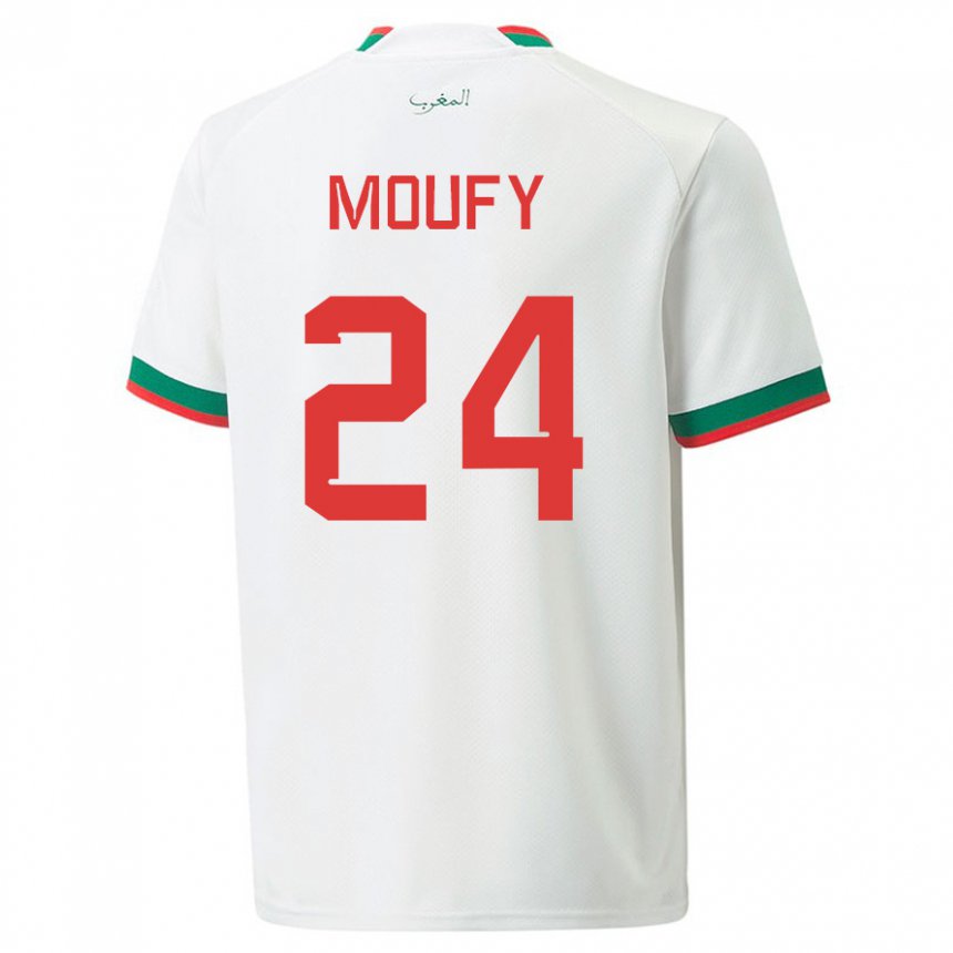 Børn Marokkos Fahd Moufy #24 Hvid Udebane Spillertrøjer 22-24 Trøje T-shirt