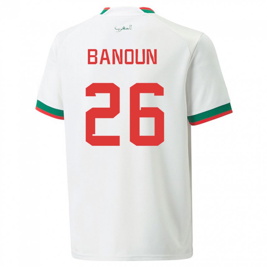 Børn Marokkos Badr Banoun #26 Hvid Udebane Spillertrøjer 22-24 Trøje T-shirt