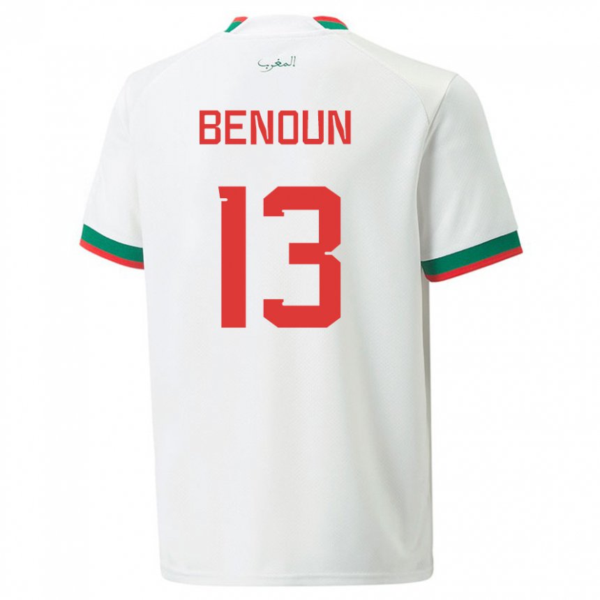 Børn Marokkos Badr Benoun #13 Hvid Udebane Spillertrøjer 22-24 Trøje T-shirt