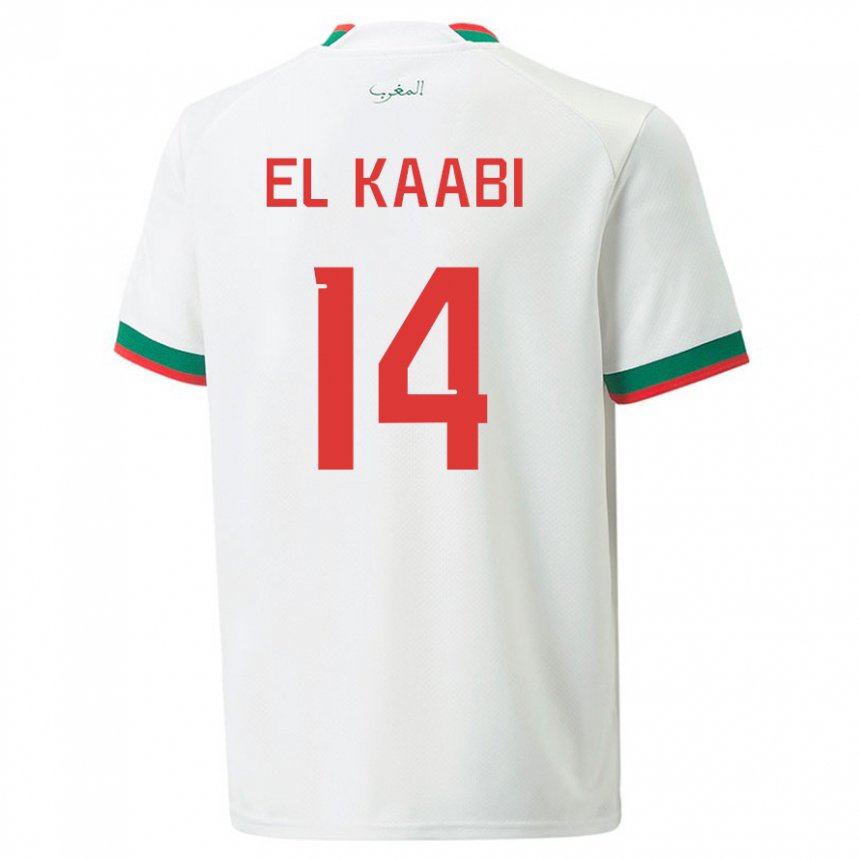 Børn Marokkos Ayoub El Kaabi #14 Hvid Udebane Spillertrøjer 22-24 Trøje T-shirt