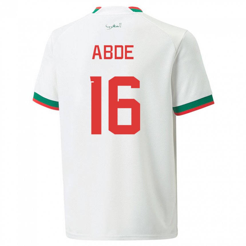 Børn Marokkos Ez Abde #16 Hvid Udebane Spillertrøjer 22-24 Trøje T-shirt