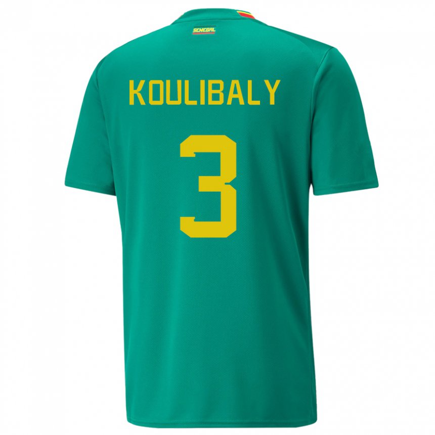 Børn Senegals Kalidou Koulibaly #3 Grøn Udebane Spillertrøjer 22-24 Trøje T-shirt