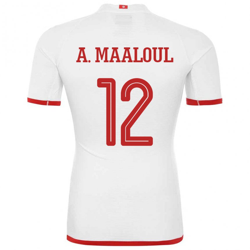 Børn Tunesiens Ali Maaloul #12 Hvid Udebane Spillertrøjer 22-24 Trøje T-shirt