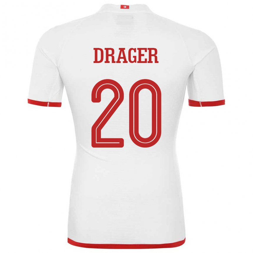 Børn Tunesiens Mohamed Drager #20 Hvid Udebane Spillertrøjer 22-24 Trøje T-shirt