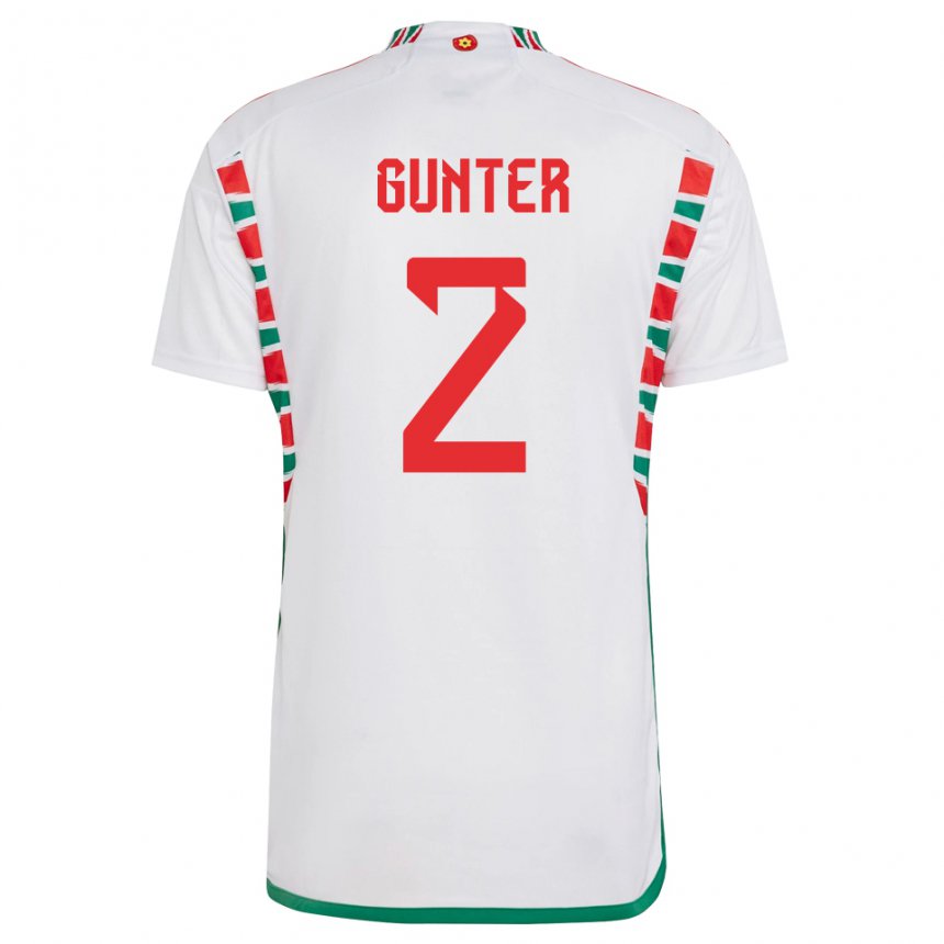Børn Wales Chris Gunter #2 Hvid Udebane Spillertrøjer 22-24 Trøje T-shirt