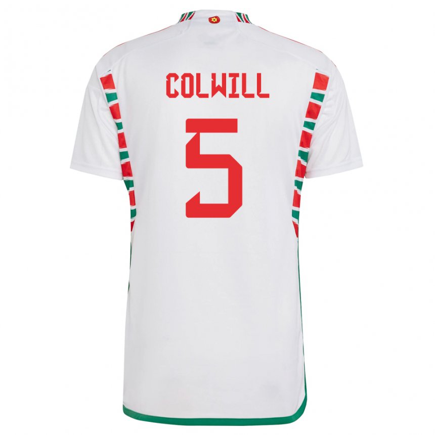 Børn Wales Rubin Colwill #5 Hvid Udebane Spillertrøjer 22-24 Trøje T-shirt